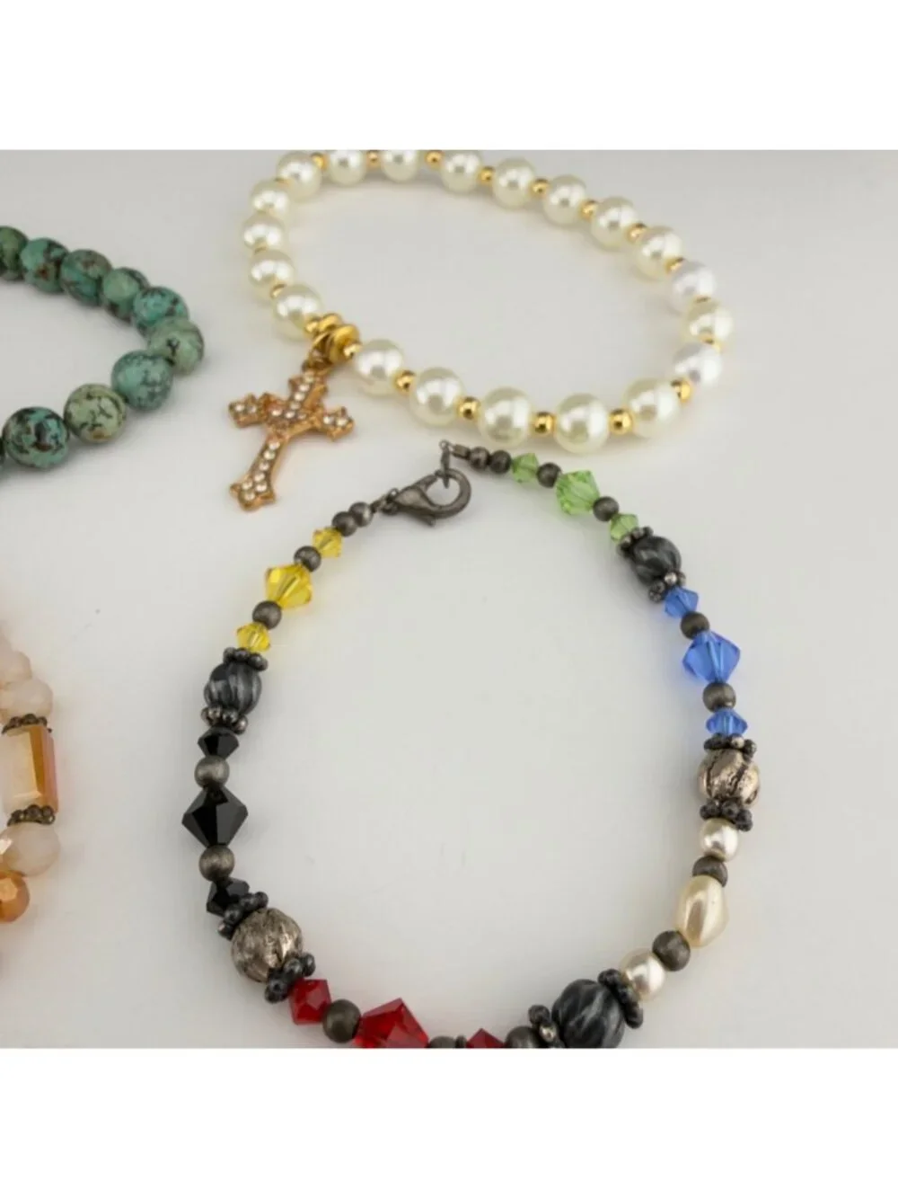 Mixed Cross Charm Beaded Stretch Bracelets Set Of 6 Multicolor